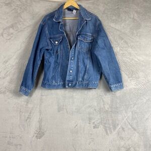 Vintage Talk of the Town Large Blue Denim Trucker Jacket Cotton Y2K Festival‎
